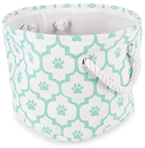 Bone Dry, collezione contenitori per animali domestici, motivo reticolo con impronte, bianco/acqua marina, rotondo piccolo