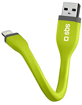 Câble de données et de chargement SBS Micro, longueur 12 cm, connecteurs Lightning - USB, finition plate anti-emmêlement, pour iPhone 13/12/11/SE 2020/X/8/7/6s/6, iPad, iMac, MacBook, vert