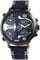 Raptor Limited Herren-Uhr Leder Armbanduhr blau weiß 3 Zeitzonen 24 Std. Anzeige Tachymeter Datums-/ Wochentaganzeige