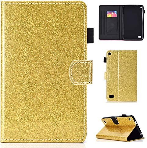 LMFULM® Case for Amazon Fire 7 2015/2017 (7 Inch) PU Magnetic Cover Shining Case Flip Cover for Amazon Fire 7 2015/2017 Tablet PC Gold