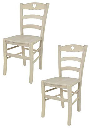 t m c s Tommychairs - 2er Set Stühle Cuore für Küche und Esszimmer, Robuste Struktur aus Buchenholz, in Anilinfarbe Weiss lackiert und Sitzfläche (Einbausitz) aus Holz