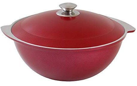 Kukmara Kazan - Kasan aus Alu Aluguss 12 Liter - Schmortopf - Asia-Wok - Dekorative Außenbeschichtung Weinrot