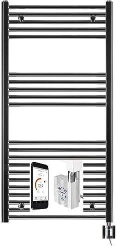 Eléctrico Radiador Toallero, Blanco y Cromo, con Control de App, Radiador Eléctrico, Elektrobadheizkörper, Secador de Toalla, Eléctricamente, Calefacción - Cromo/Recto, 1175h x 750b
