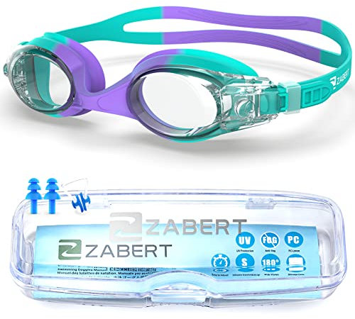 ZABERT Kinder Schwimmbrille Taucherbrille, Antibeschlag UV-Schutz für 3 4 5 6 7 8 9 10 11 12 Jahre Lila Blaugrün