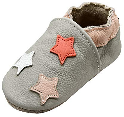 iEvolve Toddler Soft Sole Prewalker Baby First Walking Shoes Crib Shoes Moccasins (Grey Star, 12-18 Months)