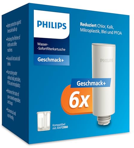 Philips Water Ersatzfilter für Wasserdispenser mit gefiltertem Wasser auf Knopfdruck – 6er-Pack, Geschmack+ Filter verbessert den Geschmack und reduziert Verunreinigungen, BPA-frei
