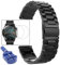 Miimall Bracelet de Montre pour Huawei Watch GT2 46mm + Film Protection Verre Trempé, en Acier Inoxydable Solide à Fermoir Déployante Bande de Remplacement pour Huawei Watch GT 2 46mm - Noir