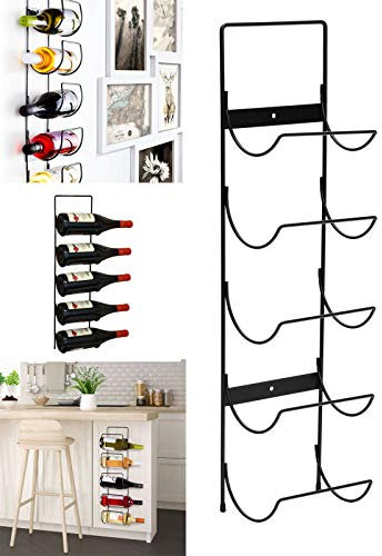 Xample® 5 Bottle Wine Rack Black Metal Wall Mounted Storage Holder Shelf Kitchen Vine UK