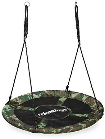 relaxdays Nid d’Oiseau balançoire, Camouflage, pour Enfants & Adultes, Jusqu’à 100 kg, Rond, Ø 110 cm, Vert foncé