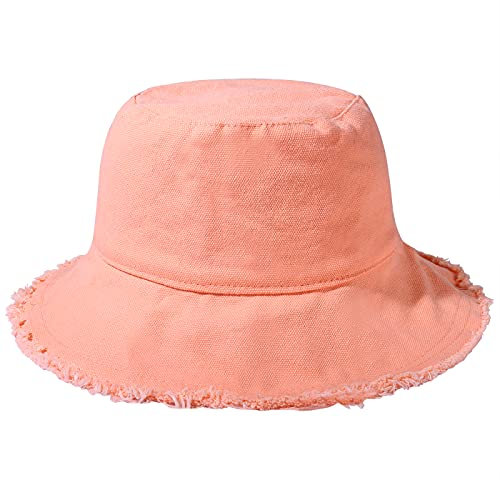 boderier Chapeaux de soleil pour femme d'été décontracté à large bord en coton pour la plage, les vacances, les voyages, rose clair, Taille unique