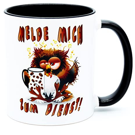 Melde mich zum Dienst Montags Tasse mit Spruch Lustig Handwerker Arbeit Büro Geburtstag Geschenke Kollegin Kollege Becher Kaffeetasse witzig Männer Bier Schnaps Saufen Zubehör Gadgets Weihnachtstassen