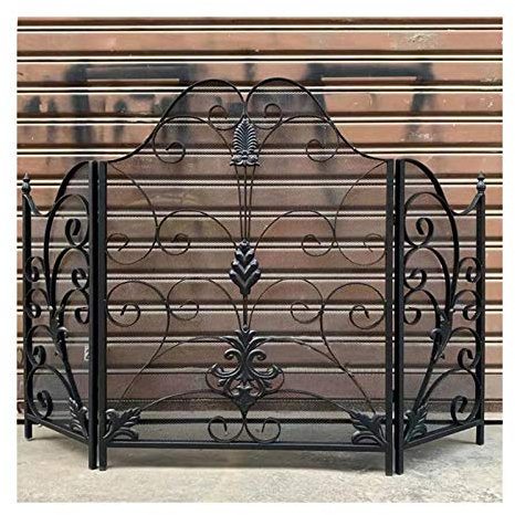 Lüftungsgitter Kamin-Bildschirm 3 Panel-Kamin-Screen-Schutz-Schmiedeeisenrahmen mit Metall-Mesh-dekorativen Vintage-dekorativen Muster-Design freistehender Spark-Guard, 48 W x 31.5 H Brandschutz-Sur