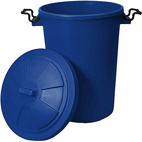 TENLITE 50L Large Heavy Duty Plastic Bin Dustbin Storage Unit with Locking Lid for Home Garden Rubbish Waste Animal Feed (Blue)