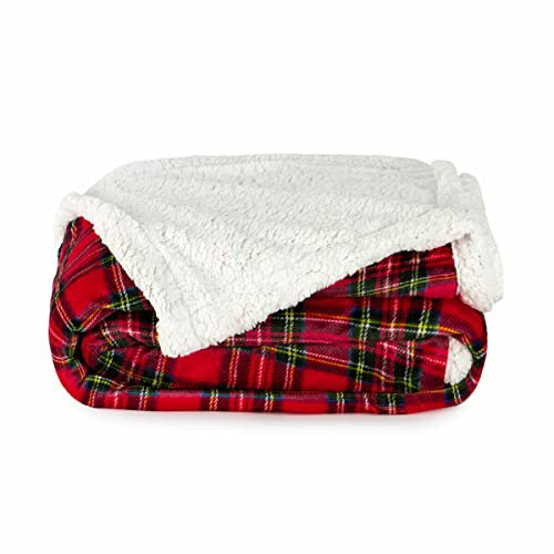 Coperta Plaid Tartan in Pile Coral e Sherpa - Dimensioni Varie W462 Una Piazza e Mezza Rosso