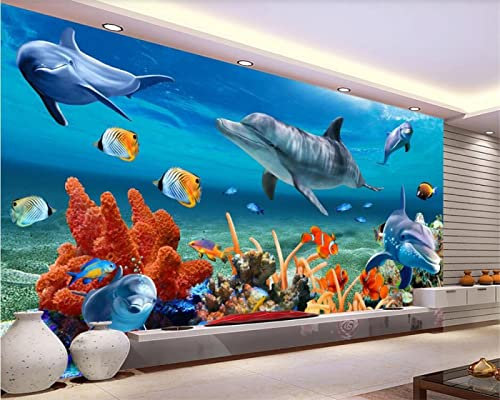 Benutzerdefinierte 3D-Tapete Unterwasser Delphin Fisch Tapete Aquarium Wand Hintergrund Zimmer Kinder Tapeten 430 cm (L) × 300 cm (H)