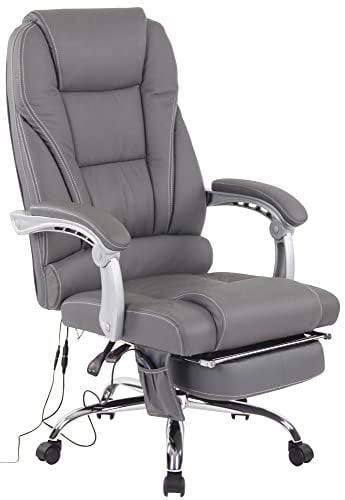 CLP Bürostuhl Pacific Echtleder I Massage-Funktion I Höhenverstellbar I Fußablage, Farbe:grau