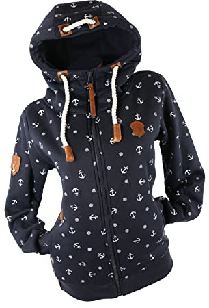 VIN TE Damen Sweat Jacke Kapuze Hoodie Fleece Übergangsjacke Anker meliert oder Unifarben S-7XL (Blau-2058, 7XL)