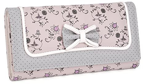 UTO Geldbörse Damen Gross Geldbeutel Mädchen Teenager Blumen Brieftasche Lange Geldbeutel Viele Fächer Süßer Kartenhalter Clutch Reißverschluss Portemonnaie Große Kapazität Schleife Portmonee Grau