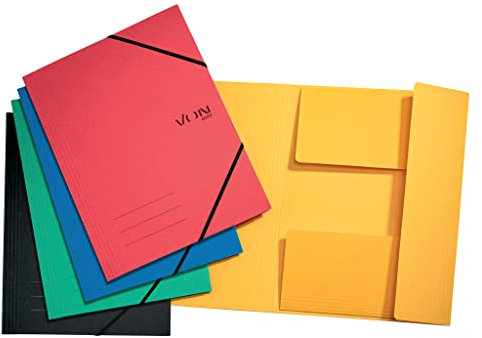 VON Leitz 5er Pack Eckspannermappe A4 mit Gummibandverschluss, Flexibler Karton, Für 150 Blatt, Silberdruck, Leichter Ordner für Schule & Haushalt, Mehrfarbig, 30081099