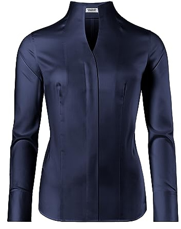 Vincenzo Boretti Chemisier Femme, légèrement cintré, Tissu Infroissable et Respirant - agréable à Porter, 100% Coton, col Calice, Manches Longues, uni