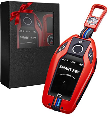 Yumzeco Zinklegierung Autoschlüssel Hülle Keyless Kompatibel mit 5 7 I8 M Serie G30 G31 X3 X4 X5 X6 X7 Schlüsselhülle mit Silicone TPU Schlüssel Cover Schutzhülle mit Schlüsselanhänger Rot