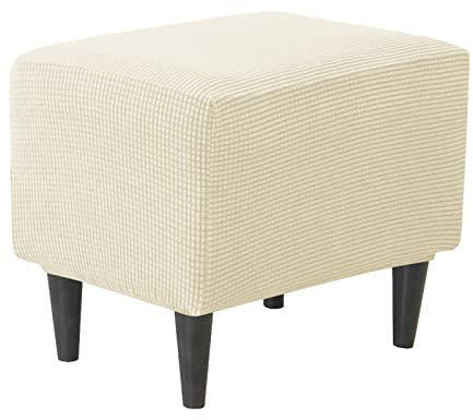 JHLD Rechteckiger Stretch Ottomane Schonbezug, Ottomane Bezug Elastische Hockerbezug Jacquard Hocker Husse für Fußhocker Quadratisch Mit elastischem Boden Für Katzen Hunde -Beige-klein