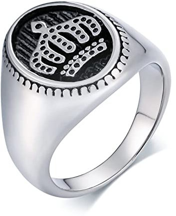 Damen Ringe, Herren Ring Edelstahl Breit Krone Oval Punk Ringe Herren Men Silver Ring Geschenke für Männer