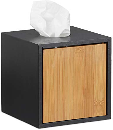 Relaxdays Kosmetiktücherbox schwarz, Taschentuchbox quadratisch, Kosmetikbox Bambus, HxBxT: 14,5 x 14,5 x 14,5 cm, Black | Kosmetikbox Bambus, HxBxT: 14,5 x 14,5 x 14,5 cm