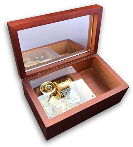 BinkeGG Holzspieluhr zum Aufziehen, Braun, Schmuckkästchen mit Sankyo Spielwerk, Melodie Die Schöne und das Biest