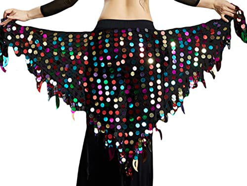 Loalirando Damen Hüftschal Bauchtanz Gürtel Chiffon Hüfttuch Bauchtanz Münztuch Bauchtanz Münzgürtel Tanztuch Bauchtanz Kostüm mit Münzen Karneval Rock (Bunt, One Size)