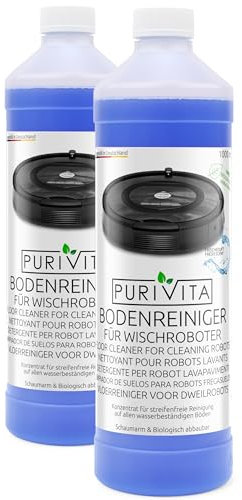 PURIVITA® Detergente Robot Aspirador [2x1L] - Liquido Robot Friegasuelos sin Rayas & Sostenible - Limpia Suelos para Robot - Adecuado para todos los Robots Aspiradores & Fregasuelos - Limpiar Suelos