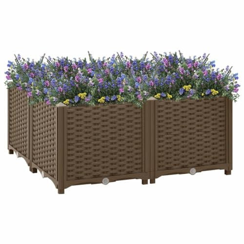 puraday Jardinière de Jardin 80x80x38 cm Marron Polypropylène Lit de Plantation Offre Suffisamment d’Espace Pot de Terrasse Balcon pour Plantes Légumes Herbes Aromates Fleurs