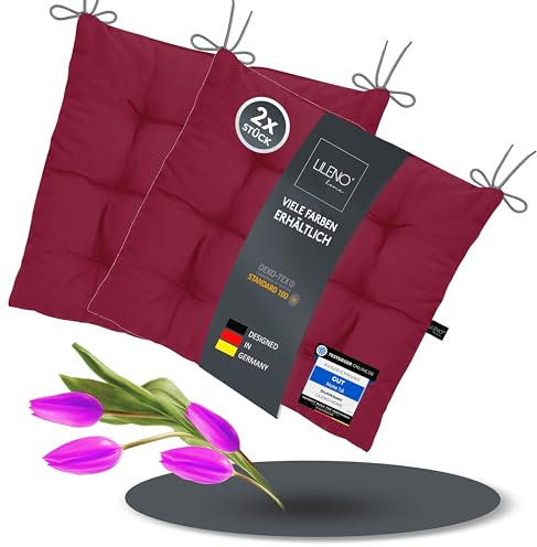 LILENO HOME 2er Set Stuhlkissen 29 Bordeaux (40x40x6 cm) - Sitzkissen für Garten, Küche oder Esszimmer - UV-beständige Indoor u. Outdoor Stuhlauflage als Stuhl-Kissen (Linda FUM)