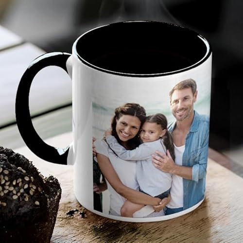 Taza personalizada con fotos y texto, para regalo original, café, té, cerámica (Negra)