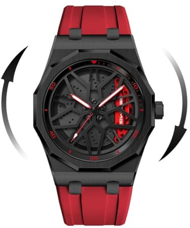 Mihawk Felgenuhr Herren Motorsport Armbanduhr im 3D Felgendesign aus Edelstahl Custom Designer Uhr mit Mineralglas - Quarzuhr (M-G55)