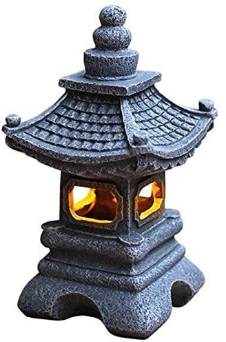 Yokbeer Solar Außen Steinlaterne Pagode, Solarleuchte Garten für Außen Deko Gartendeko Pagode Statue mit Solarlampe Gartenlampen Solar LED Turm Gartenlampe ( Color : Gray , Size : 34*17*17cm )