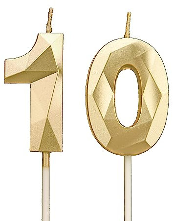 Geburtstagskerzen Zahlen 10，3D Gold Kerzen Geburtstag für Kuchen geburtstagsdeko, Geburtstag Kerzen Zahlen, Geburtstagskerzen Kinder für Partys, Hochzeiten, Firmenfeiern, Jubiläen (Gold, 10)