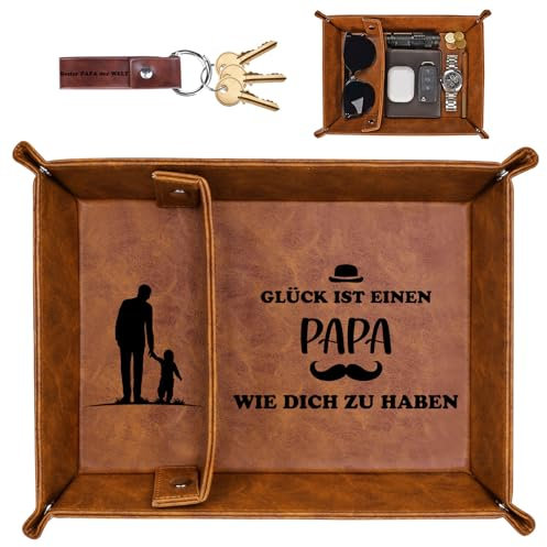 Schreibtisch Organizer Geschenke für Papa, Bester Bonus Papa Geschenk für Vater Stiefvater Schwiegervater, Geschenkideen Geburtstagsgeschenk für Papa, PU-Leder Taschenleerer Ablage Tablett