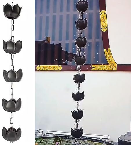 NUNETH Regenkette Regenketten-Gosse-Kit mit Haken, Lotosform-ABS-Plastikregenketten, Garten-Regenfängerkette Japanisch, Außenregenführungsketten 5 Tassen 1 M (Size : 4m/11.8ft)