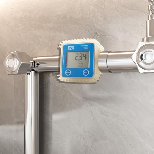 L-home Tragbarer K24 Turbine Digital Diesel Fuel Flow Meter,1 Zoll Innengewinde 20Bar K24 Ultraschall-Durchflussmesser 15-150L/MIN for Chemikalien (2 AAA-Batterie Nicht Enthalten)
