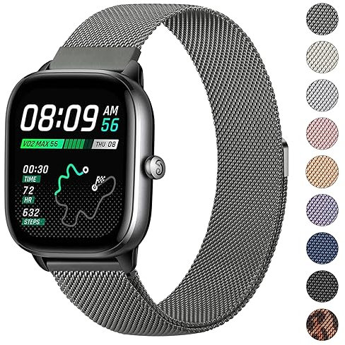 Amzpas Armband kompatibel mit Amazfit GTS 4 Mini/GTS 3 / GTS 2 / GTS 2 Mini/GTS 2e, Edelstahl Metall Ersatzarmband mit Starken Magneten für Amazfit Bip/Bip lite/Bip U Pro/Bip 3 / Bip 3 Pro