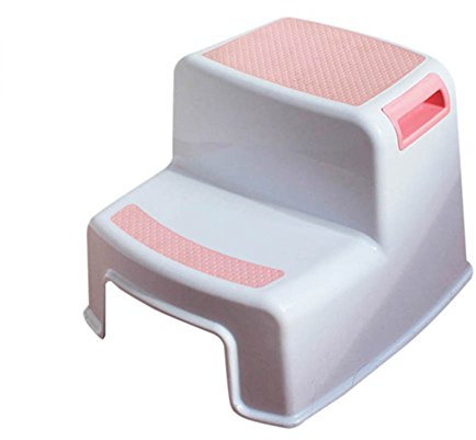 Leiter-Tritthocker, Treppen, Kunststoff, tragbar, multifunktional, zum Händewaschen, 2 Stufen, 29,5 x 36 x 26,5 cm (Rosa)