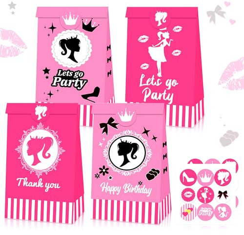 JeVenis 12 Stück Let's Go Party-Geschenkboxen, rosa Süßigkeitenboxen, Partyzubehör, Leckerli-Tüten für Mädchen, Geburtstagsparty, Brautparty