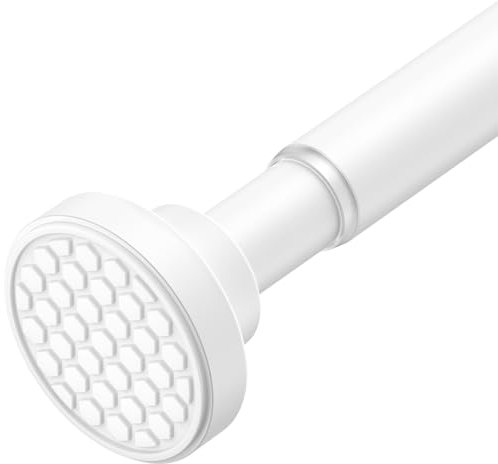 AIZESI Shower Curtain Rod, Extendable 100-185 CM Spring Tension Shower Rod, Tension Curtain Rod No Drilling, Non-Slip, Premium Stainless Steel Anti-Rust, White