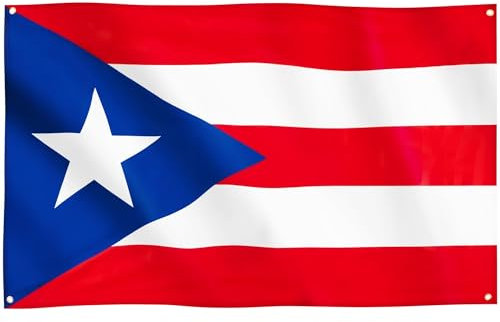 Runesol Bandera de Puerto Rico, 91x152cm, 3ft x 5ft, 4 Ojales, Ojal en Cada Esquina, Puertorriqueña, La Isla del Encanto, Boricua, Día de la ciudadanía estadounidense, Interior