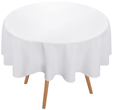 Deconovo Tischwäsche Wasserabweisend Lotuseffekt Tischtuch Tischdecke Wasserabweisend Tischwäsche Lotuseffekt Tischtücher, Rund, 160cm, Weiß, 1 Stück