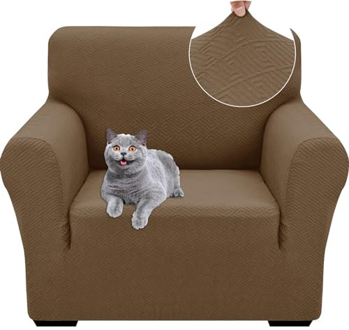 Ystyle Stretch Sofa Überzug 1 Sitzer, Sesselschoner rutschfest Mit Armlehne, Elastische Couch Überzug Jacquard, Universal Sofa Cover Moderne, Sofaschoner Hund Katze Wohnzimmer, Braun