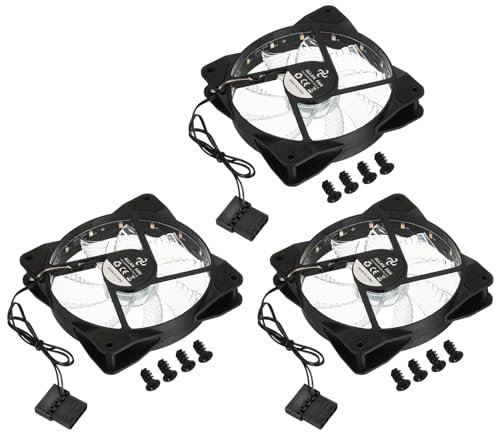 sourcing map 3Pcs Computer Case Fan 600-1200RPM 120mm 4 Pin White LED Silent Cooling Fan 15 LED 12V for Desktop Computer Radiators with Rubber Pads 4 Screws