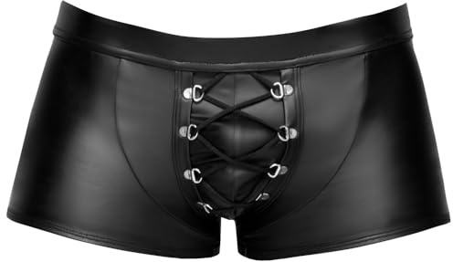 Orion Herren-Pants - erotische Boxer-Shorts für Männer, im edlem Matt-Look, mit Kreuz-Schnürung am Penis-Beutel, breitem Bund, figurbetont, schwarz