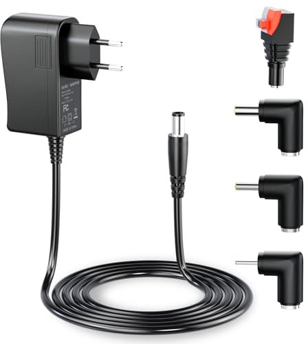 12V 2A Netzteil, 12 Volt DC Power Supply für LED Strip, WLAN Router, Kinder Elektroauto, IP Kamera, Externe Festplatte, Yamaha Keyboard, mit LED Stecker, 5,5x2,1mm, 5,5x2,5mm, 4,0x1,7mm, 3,5x1,35mm